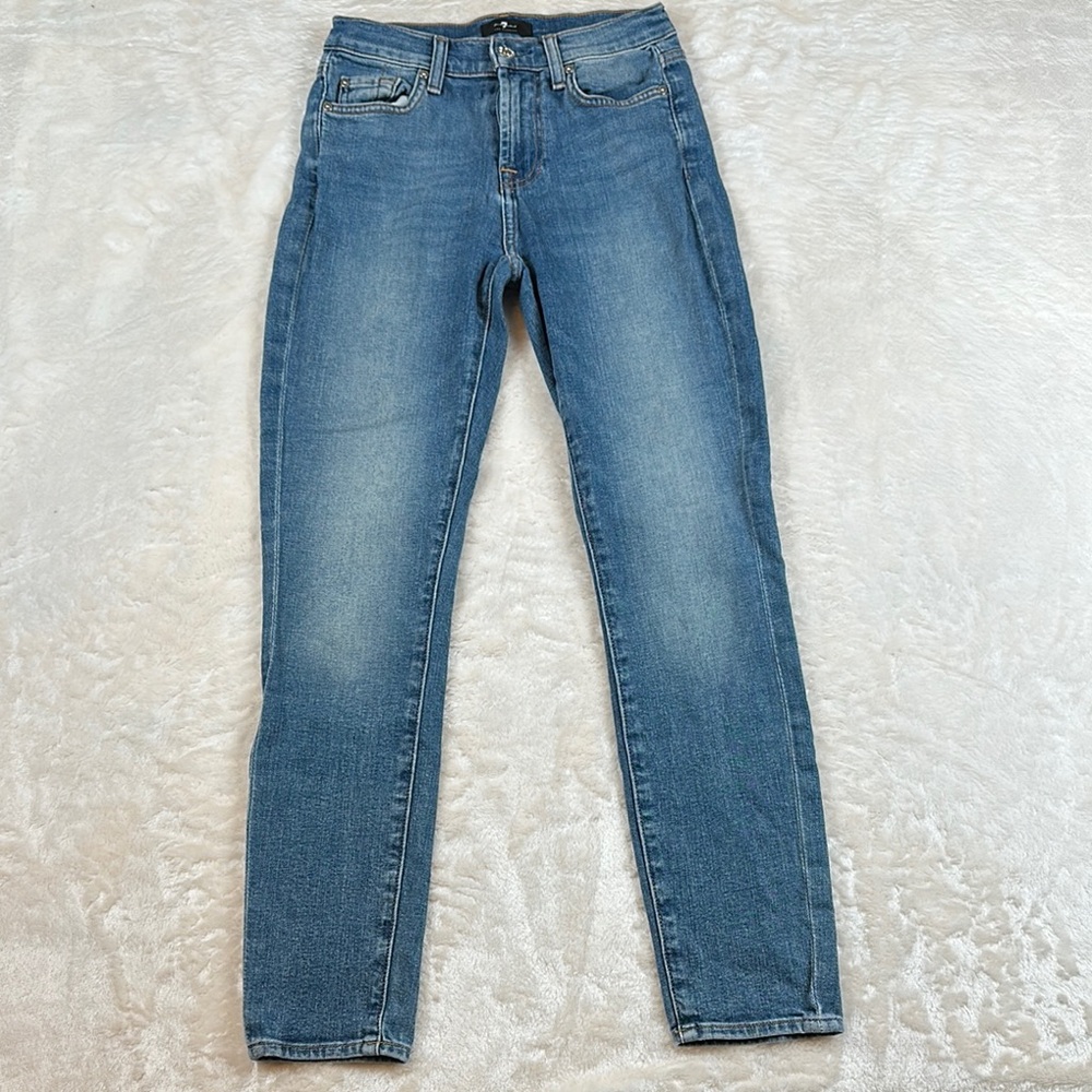 7 For All Mankind Blue Skinny Jeans Sleek Fit The Ankle Skinny